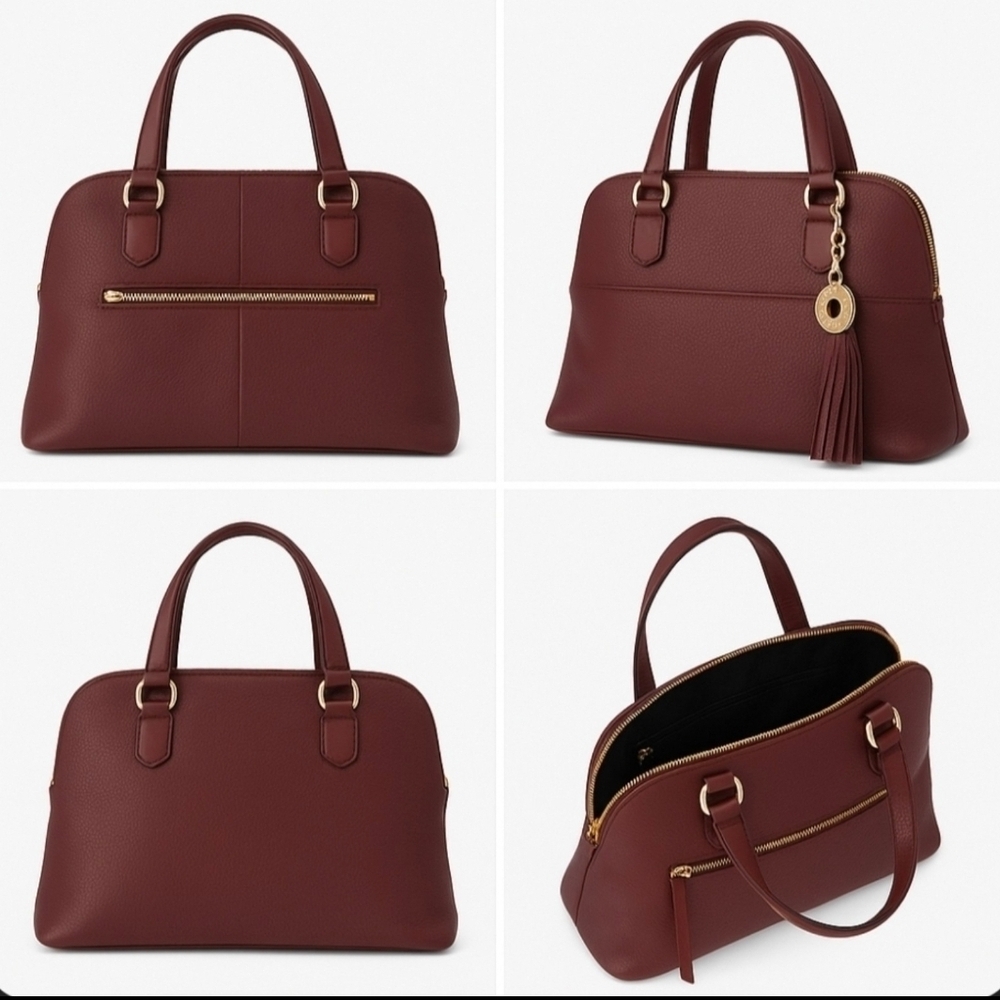 Isaac Mizrahi Burgundy Leather Handbag - Picture 3 of 6
